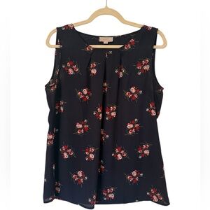 LOFT Navy and Red Floral Blouse in Size M